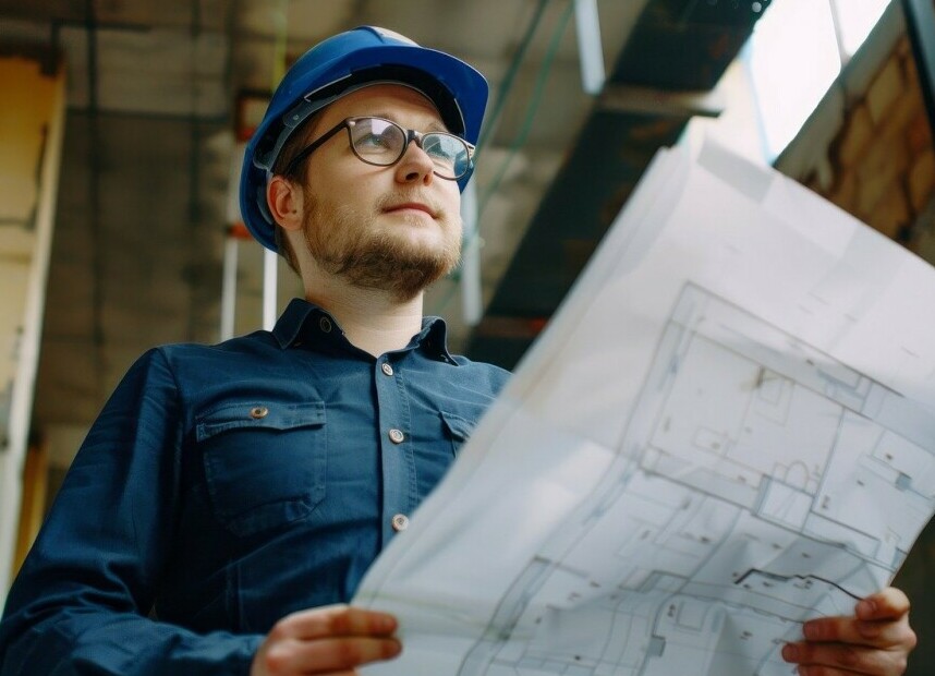 Contractor Holding Blueprints